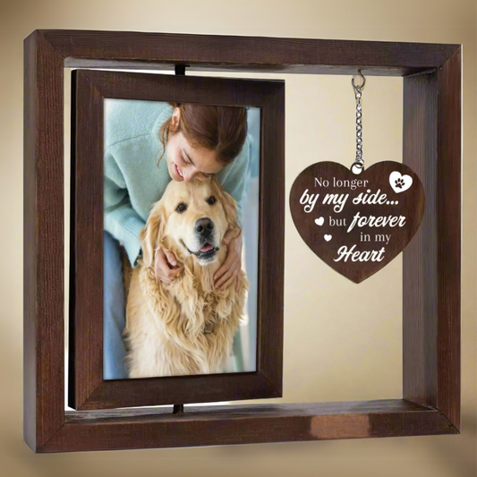 Pet memorial photo frame with heart charm, dog remembrance gift, pet loss sympathy keepsake for dog lovers, 'No longer by my side but forever in my heart' frame decor