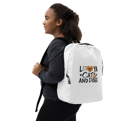 White backpack with cat and dog design – durable lightweight school bag for pet lovers, stylish animal print backpack for kids and adults