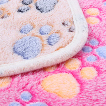 Warm Paw Print Coral Fleece Blanket Mat Carpet Towel
