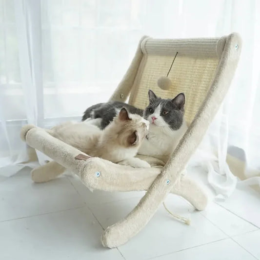 Luxury cat lounge chair with scratching post and toy ball – cozy cat furniture bed for indoor cats