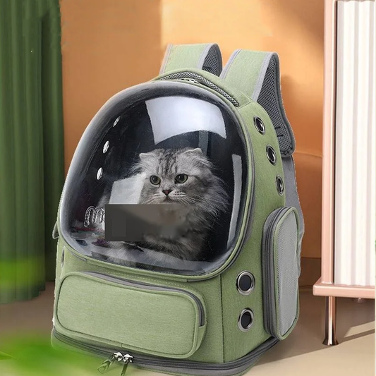 Pet carrier backpack with transparent bubble window for cats and small dogs, breathable travel backpack with ventilation holes, stylish and durable cat carrier for outdoor adventures