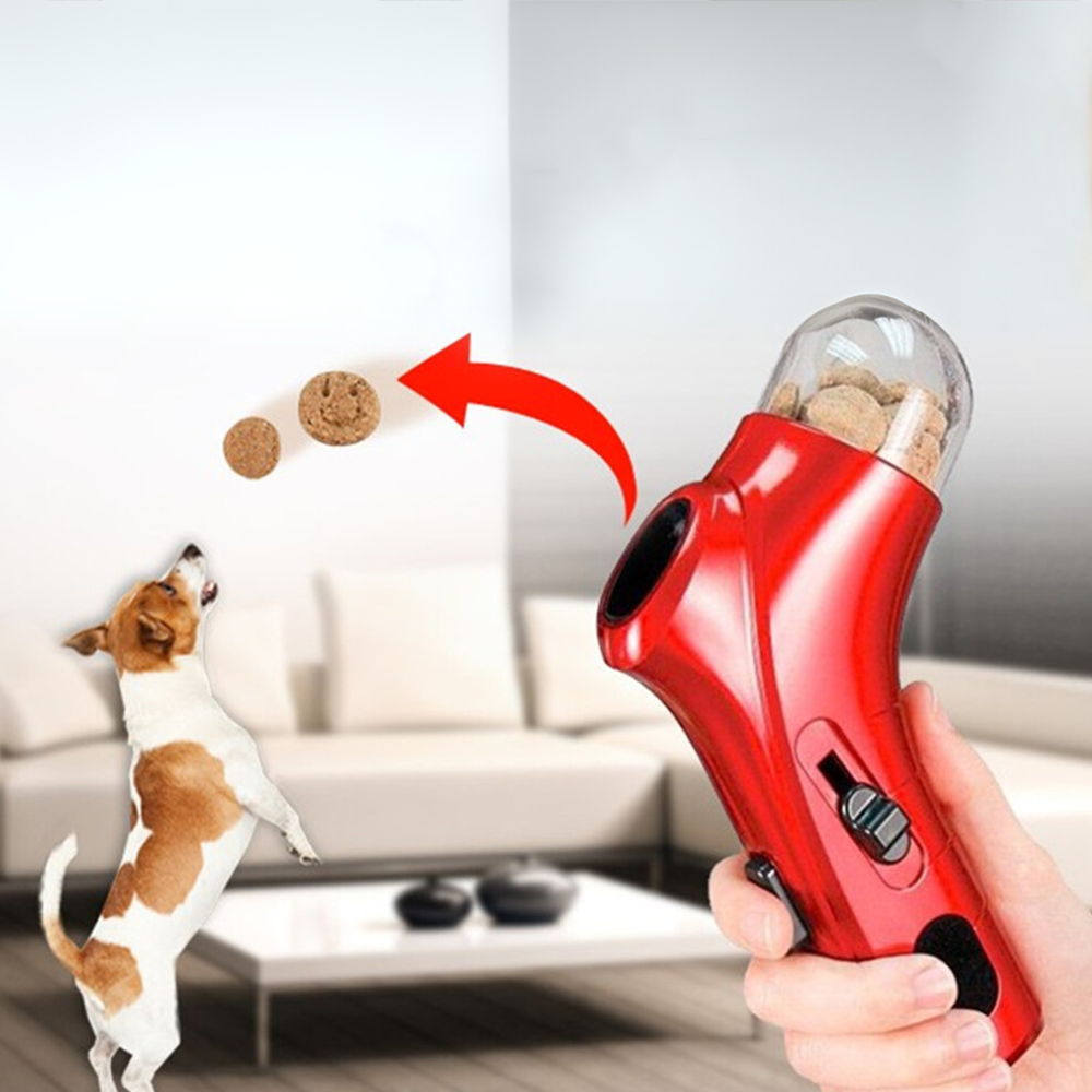 Interactive dog treat launcher toy – handheld pet feeder that shoots snacks for fun training and playtime