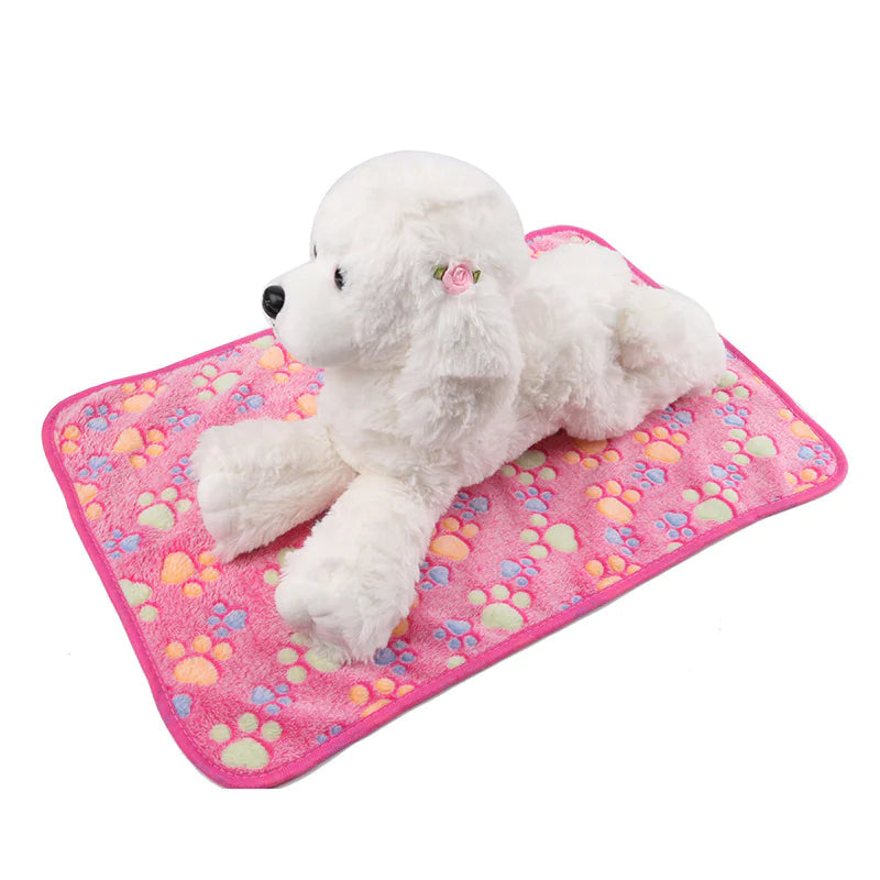 Warm Paw Print Coral Fleece Blanket Mat Carpet Towel