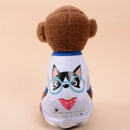 Cute dog T-shirt with cartoon dog print – breathable lightweight pet clothing for small dogs and puppies, stylish summer outfit